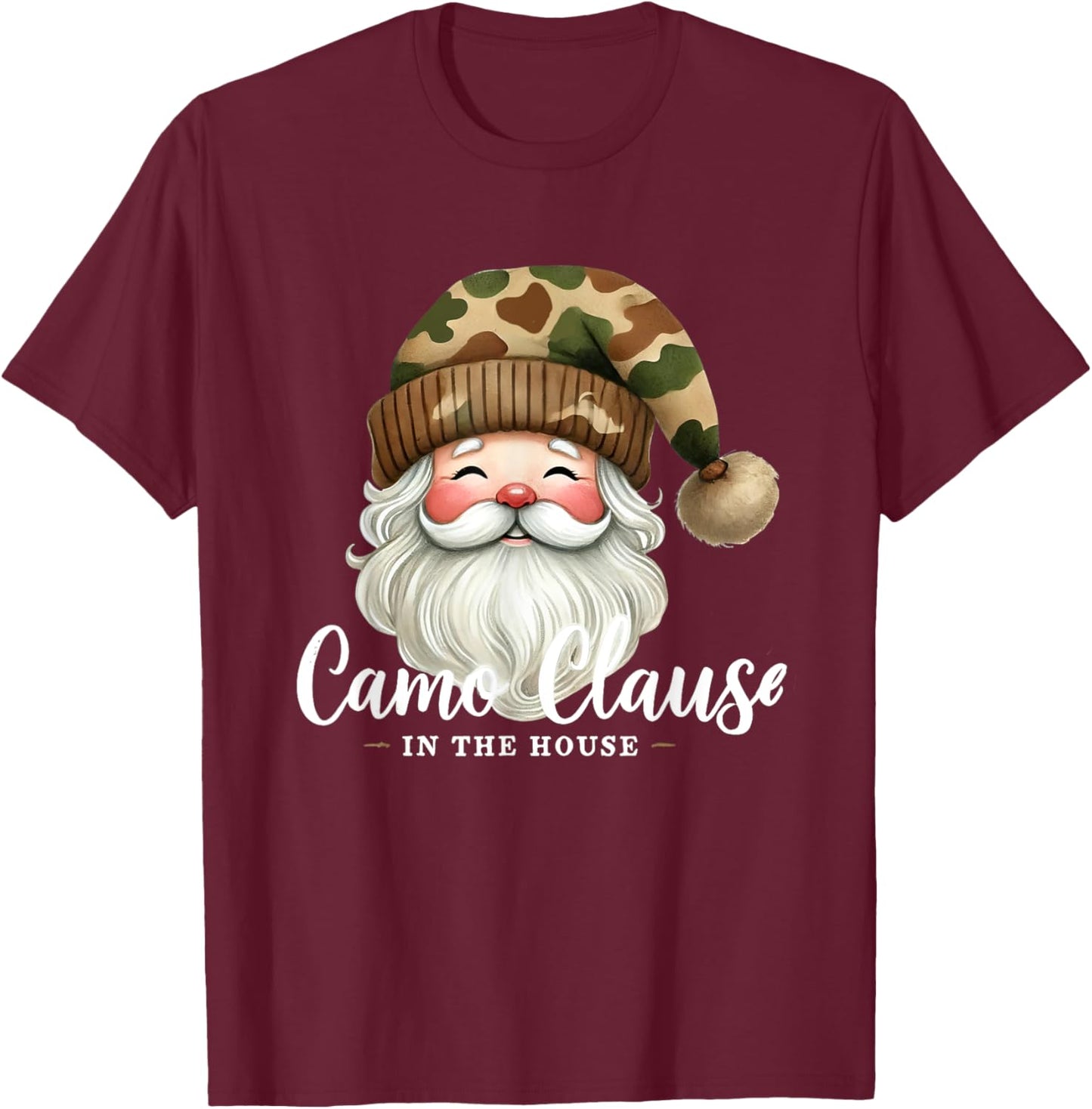 Santa Claus Wearing Camouflage Camo Satna Hat Camo Clause T-Shirt - T-Shirt | Maroon