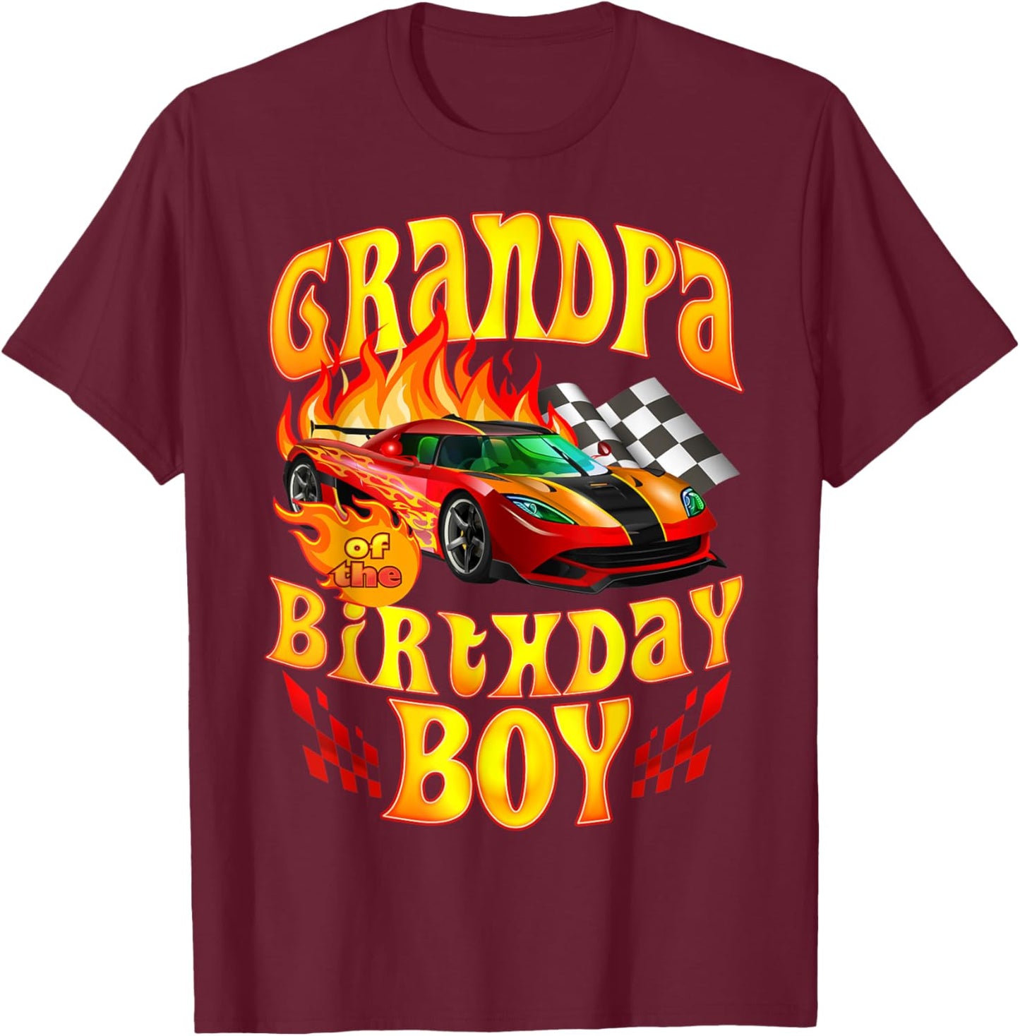 Grandpa of The Birthday Boy Funny Party Racing Supercar Fan T-Shirt - T-Shirt | Maroon