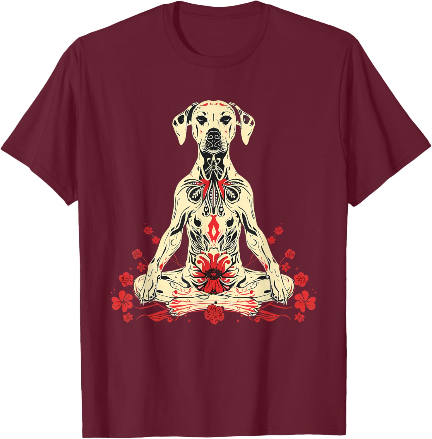 Dog Buddha Meditation Spiritual Yoga Buddhist Spirituality T-Shirt - T-Shirt | Maroon