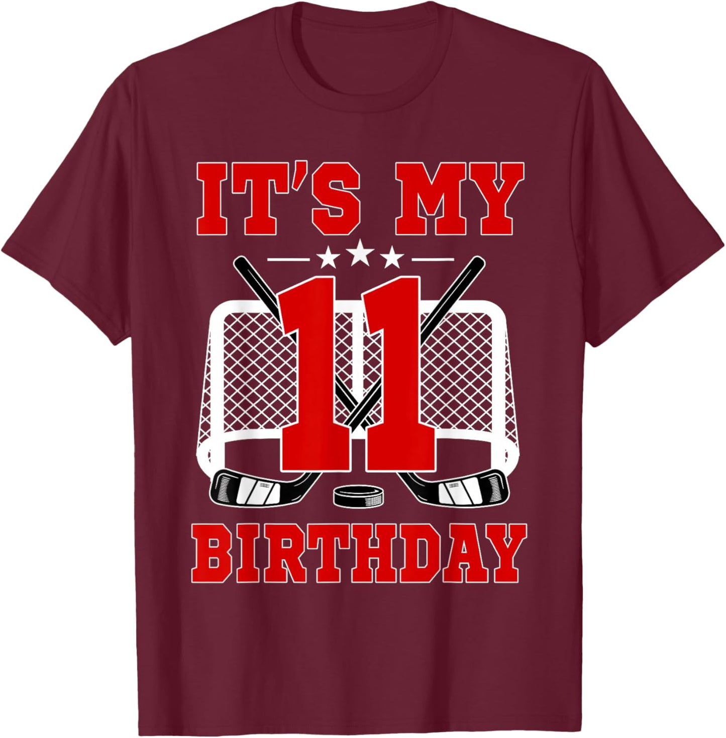 It's My 11th Birthday Girl Ice Hockey Theme 11 Year Old T-Shirt - T-Shirt | Maroon