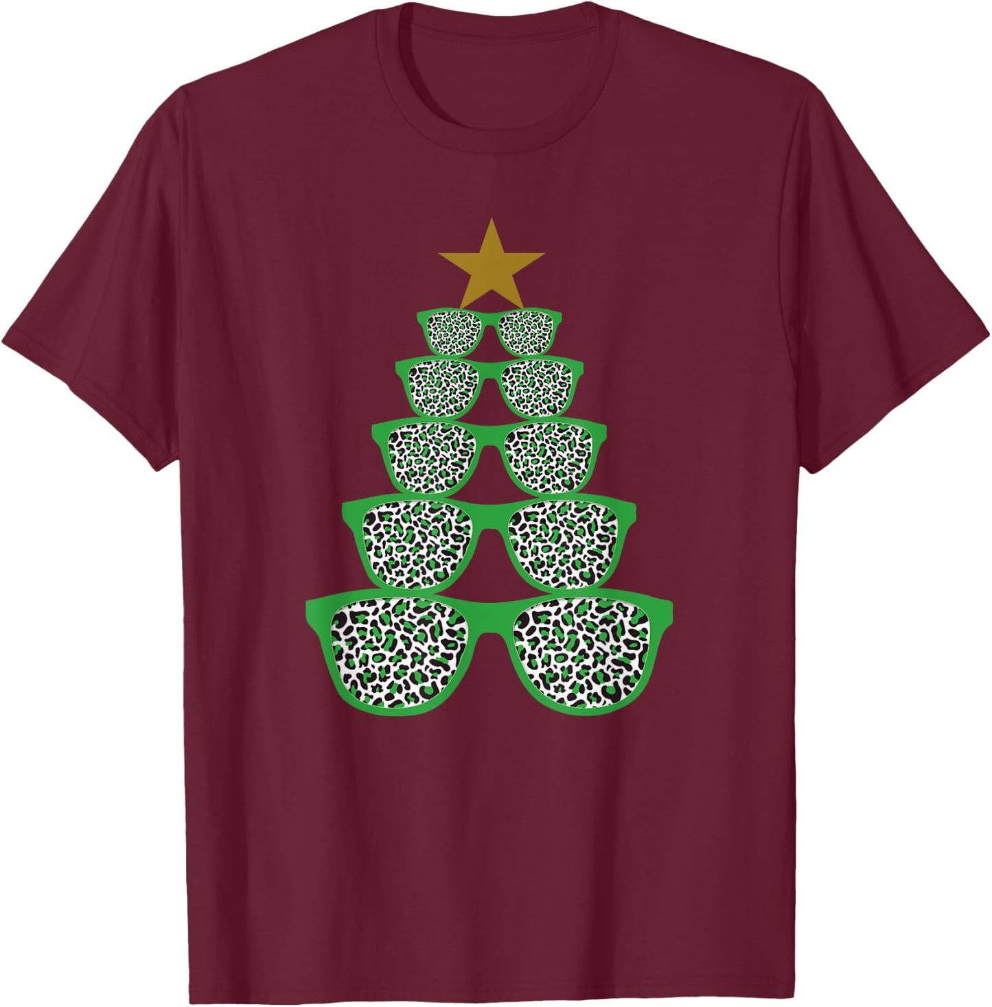 Cute Sunglasses Optometrist Christmas Tree Leopard Optician T-Shirt - T-Shirt | Maroon