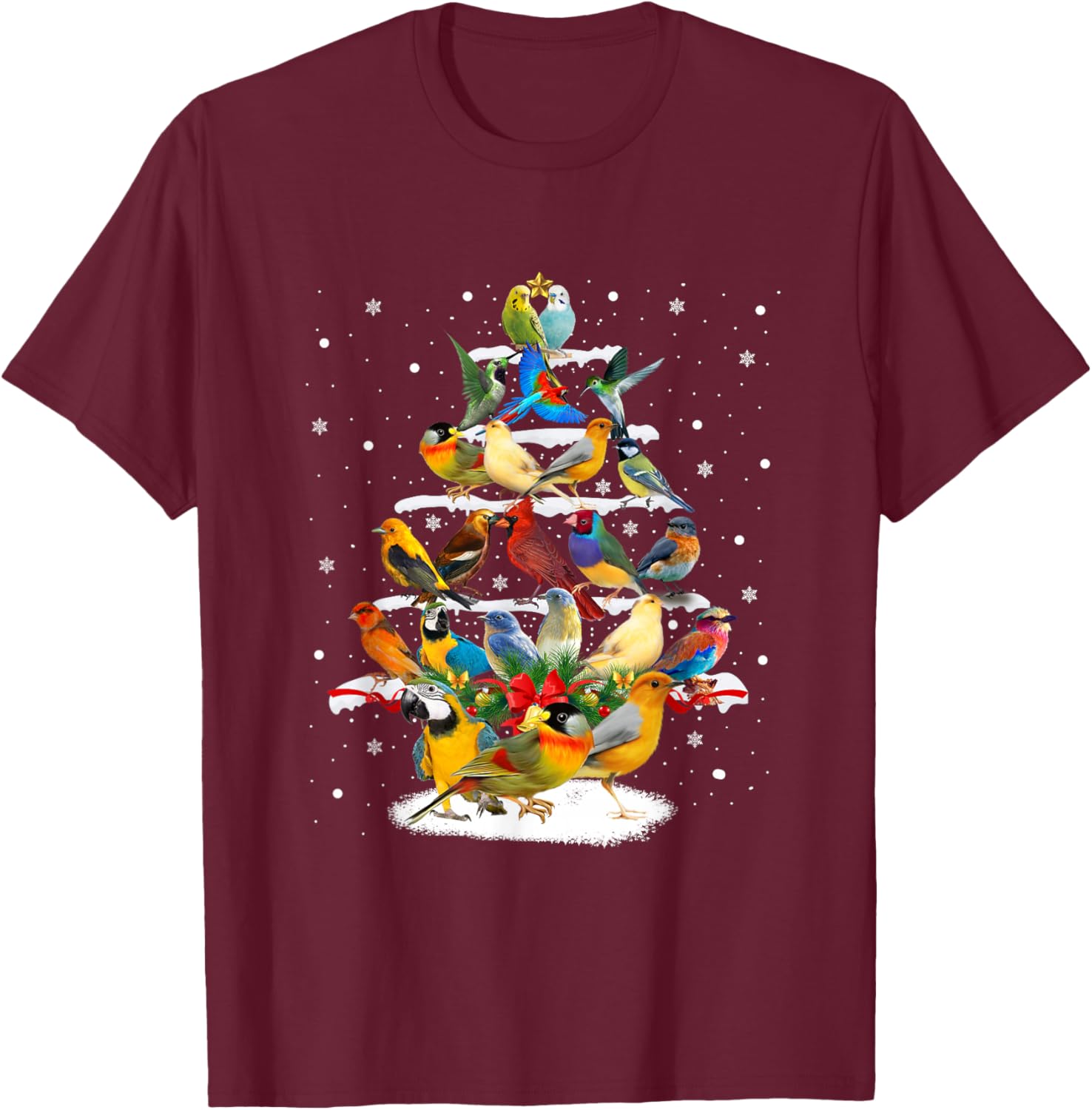 Birds Christmas Tree T-Shirt - T-Shirt | Maroon