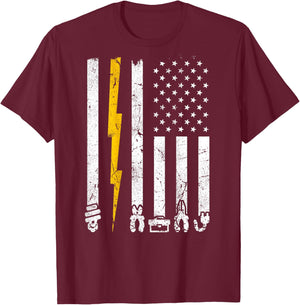 Vintage Electrician Tools USA American Flag Electric Squad T-Shirt - T-Shirt | Maroon