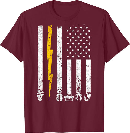 Vintage Electrician Tools USA American Flag Electric Squad T-Shirt - T-Shirt | Maroon