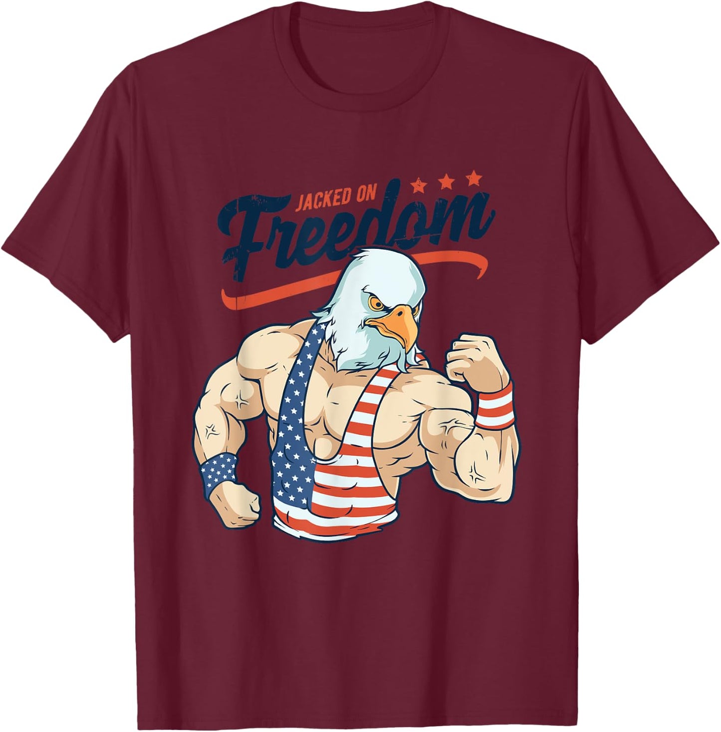 Funny Jacked on Freedom Eagle Workout 4th of July Gift T-Shirt - T-Shirt | Maroon
