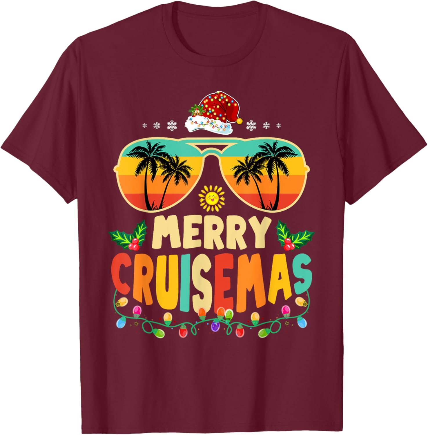 Merry Cruisemas 2025 Christmas Santa Reindeer Cruise T-Shirt - T-Shirt | Maroon