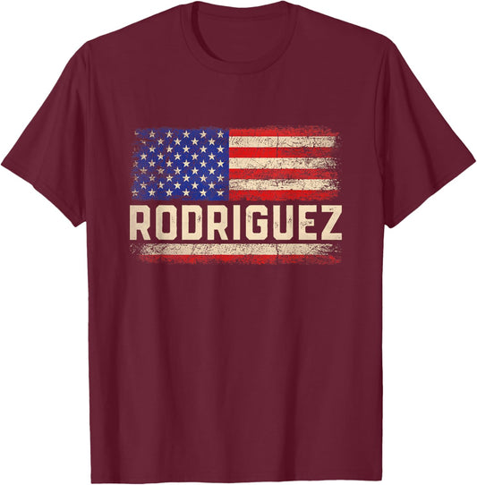Rodriguez Last Name Shirt Rodriguez Name American Flag Women Kids Men T-Shirt - T-Shirt | Maroon