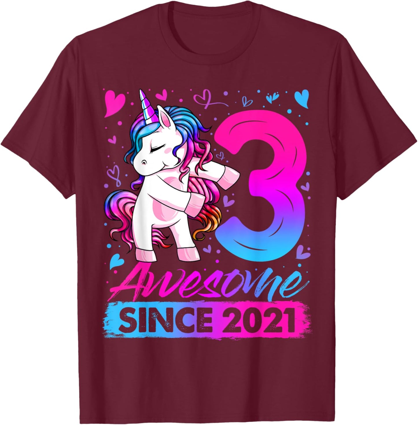 3 Years Old Flossing Unicorn Gifts 3rd Birthday Girl Party T-Shirt - T-Shirt | Maroon