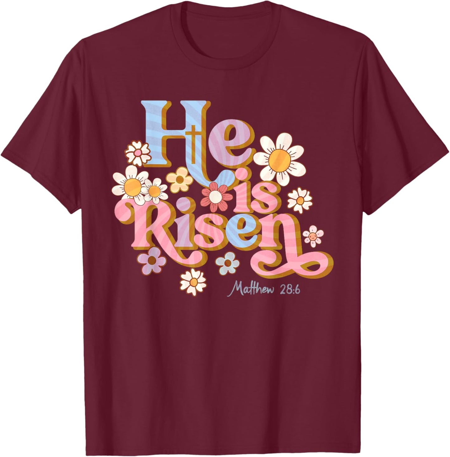 Retro Easter Groovy He is Risen Christian Kids Toddler Girl Small T-Shirt - T-Shirt | Maroon