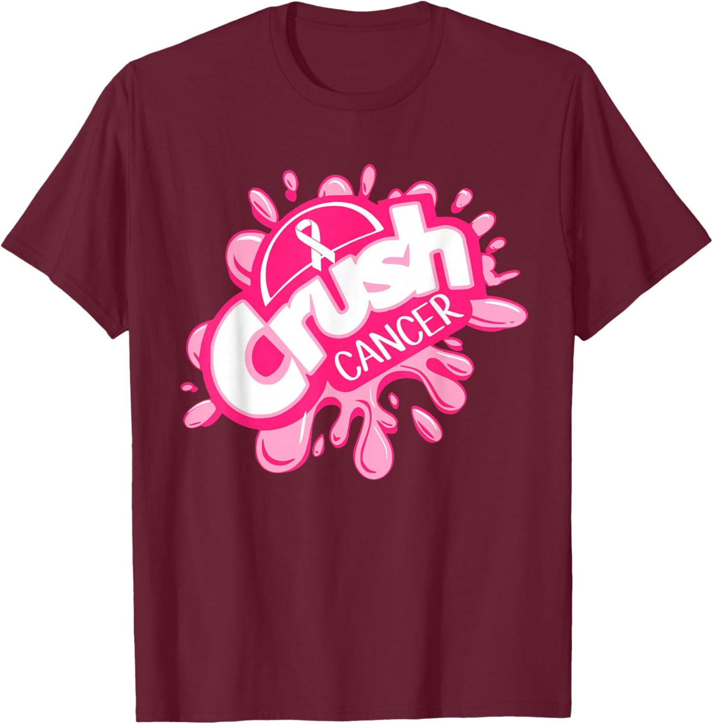Crush Cancer Pinktober Ribbon Breast Cancer Awareness T-Shirt - T-Shirt | Maroon