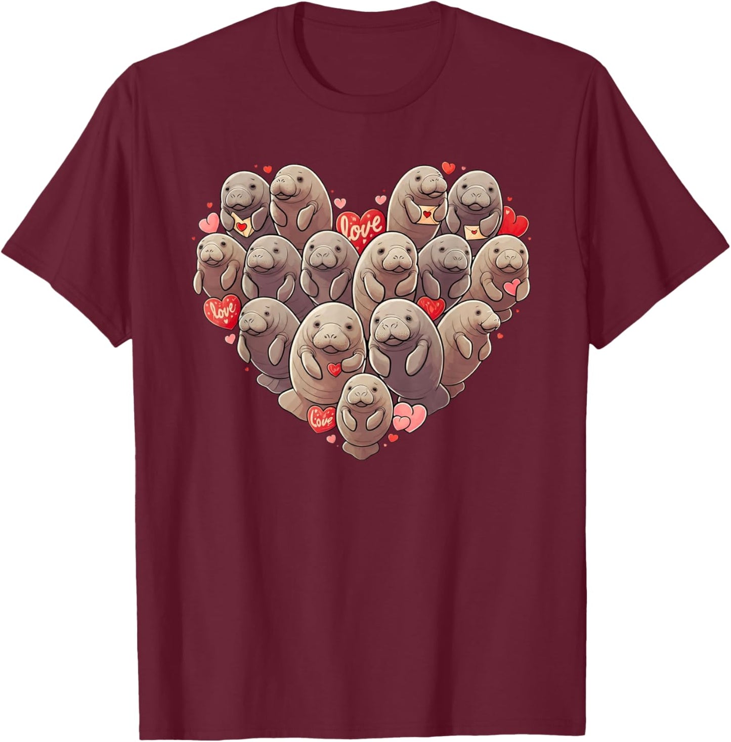 Funny Manatee Heart Valentine Manatee Kids T-Shirt - T-Shirt | Maroon