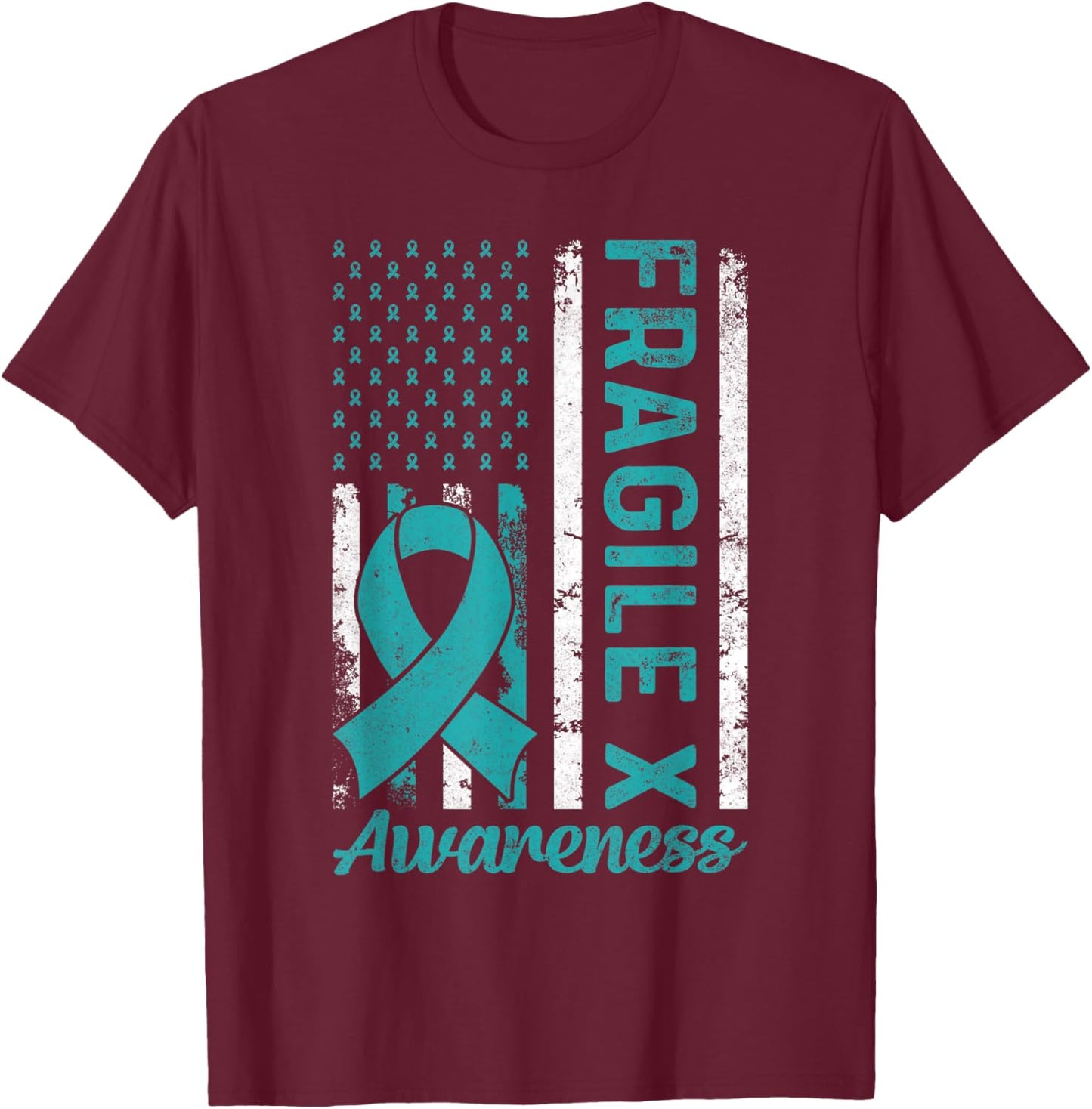 Fragile X Syndrome USA American Flag Fragile X Awareness T-Shirt - T-Shirt | Maroon