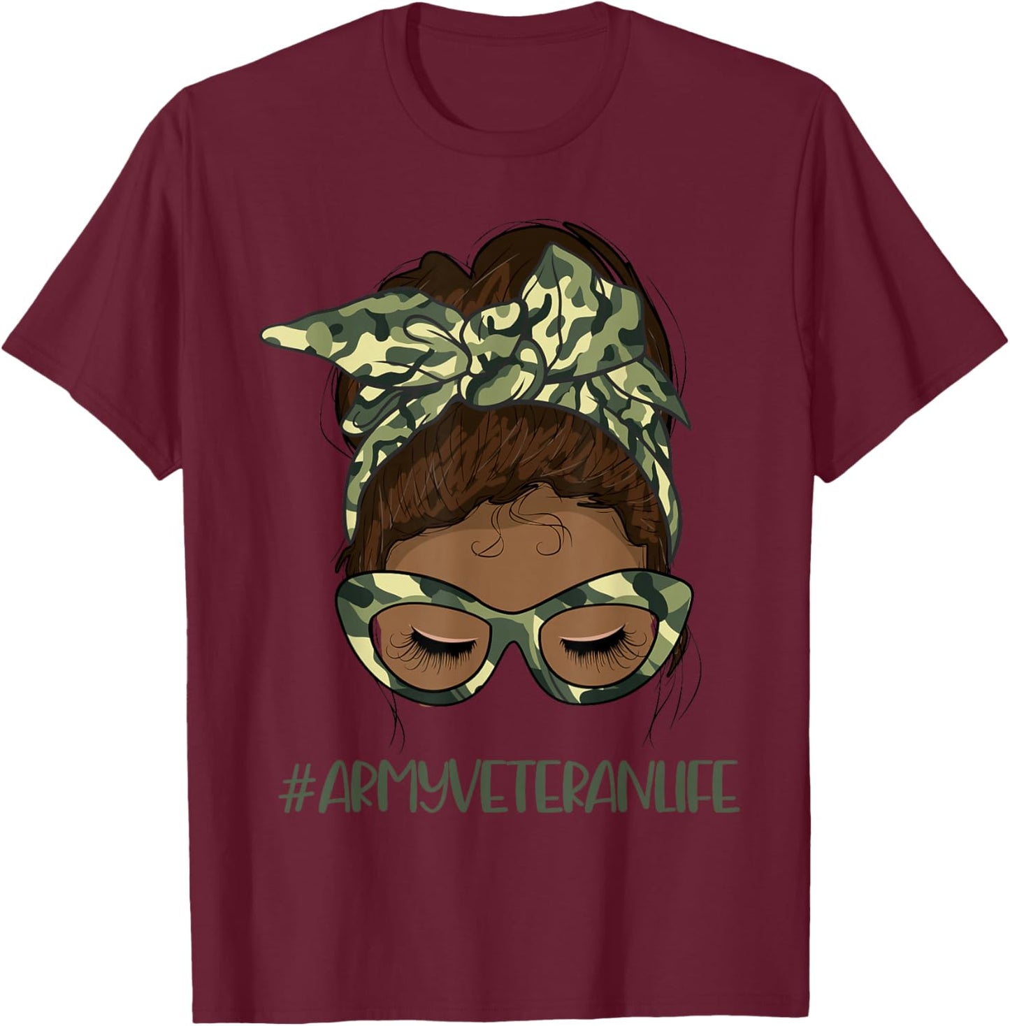 African American Army Veteran Female Afro Melanin Girl T-Shirt - T-Shirt | Maroon