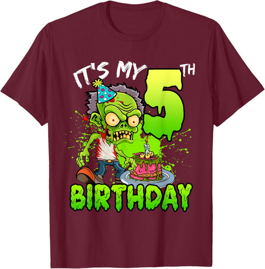 It's My 5th Birthday Zombie Lover 5 Year Old Boys Girls T-Shirt - T-Shirt | Maroon