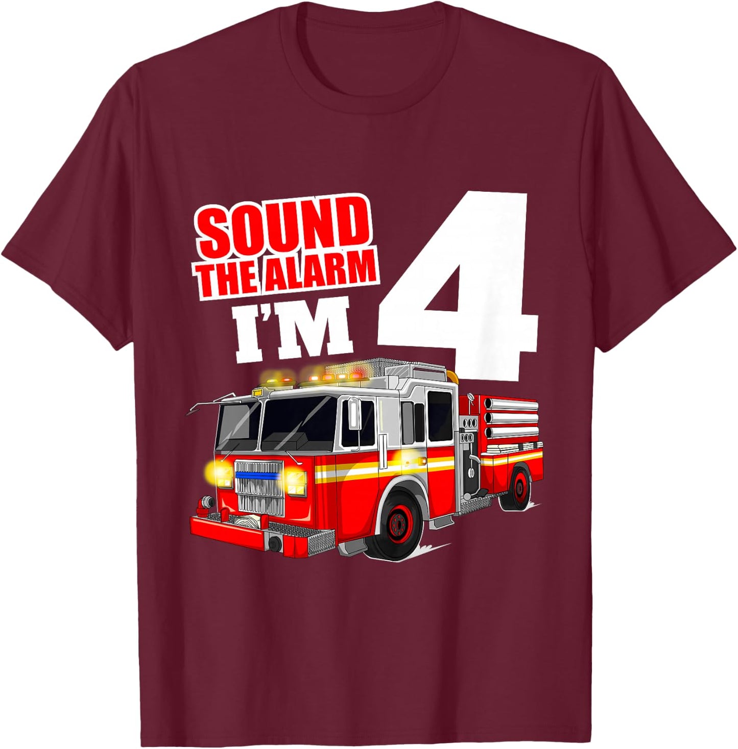 Kids Fire Truck 4th Birthday Boy Firefighter 4 Year Old T-Shirt - T-Shirt | Maroon