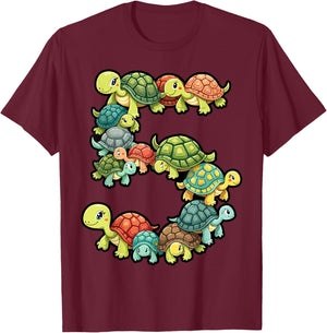 5th Birthday Sea Turtle Tortoise Theme Party 5 Year Old T-Shirt - T-Shirt | Maroon
