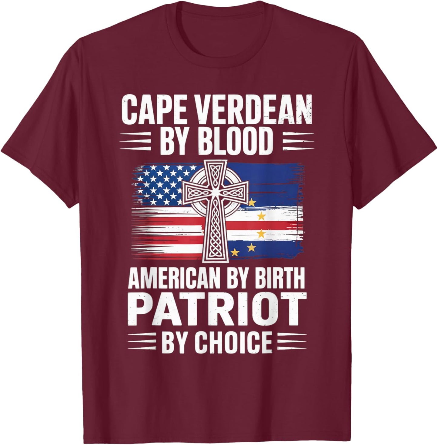 Blood American Cabo Verde Flag Pride Verdian Cape Verde T-Shirt - T-Shirt | Maroon