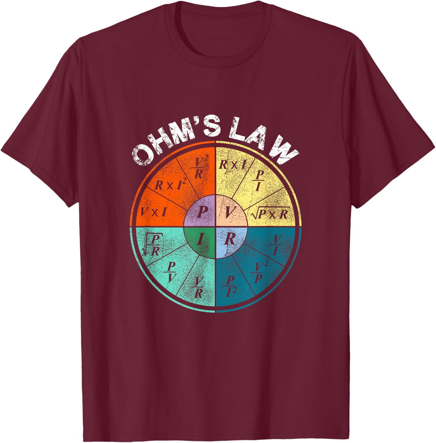 Ohm's Law Current Resistance Power Voltage Pie Chart Design T-Shirt - T-Shirt | Maroon