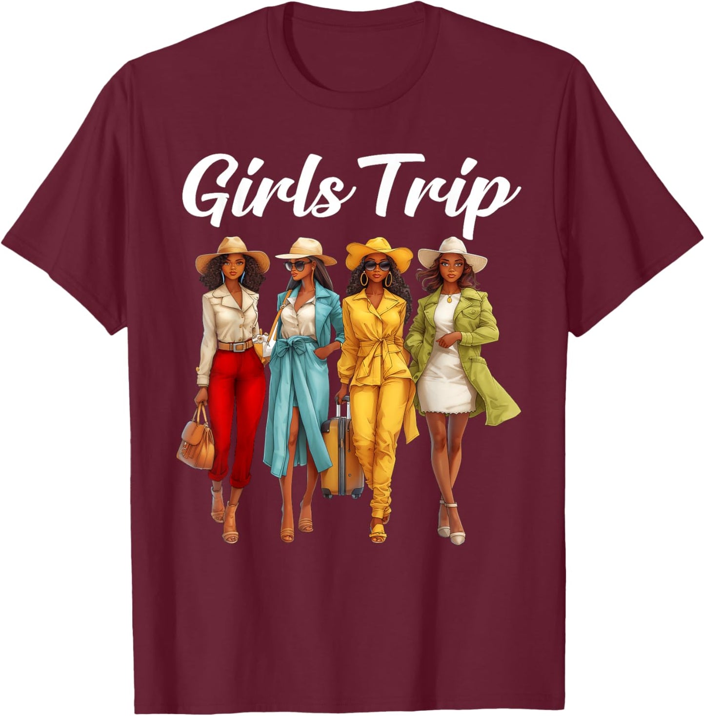 Girls Trip African American Black Women Afro Girls Together T-Shirt - T-Shirt | Maroon