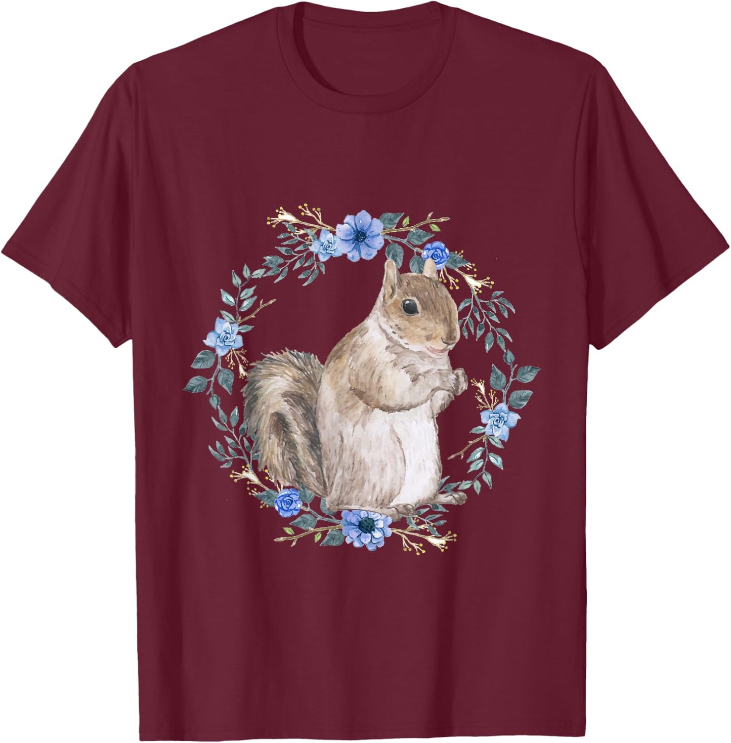 Flower Circle Squirrel T-Shirt - T-Shirt | Maroon