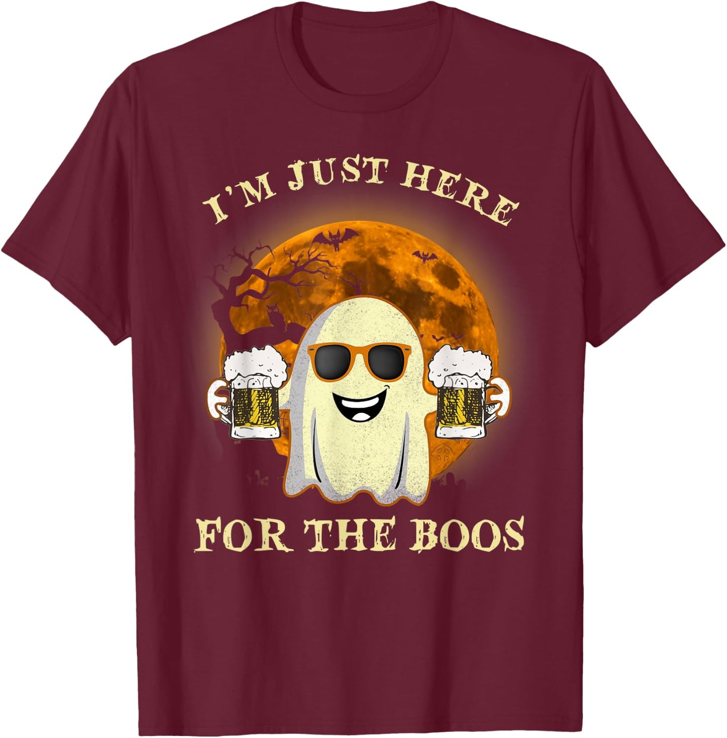 I'm Just Here For The Boos Ghost Beer Halloween Costume T-Shirt - T-Shirt | Maroon