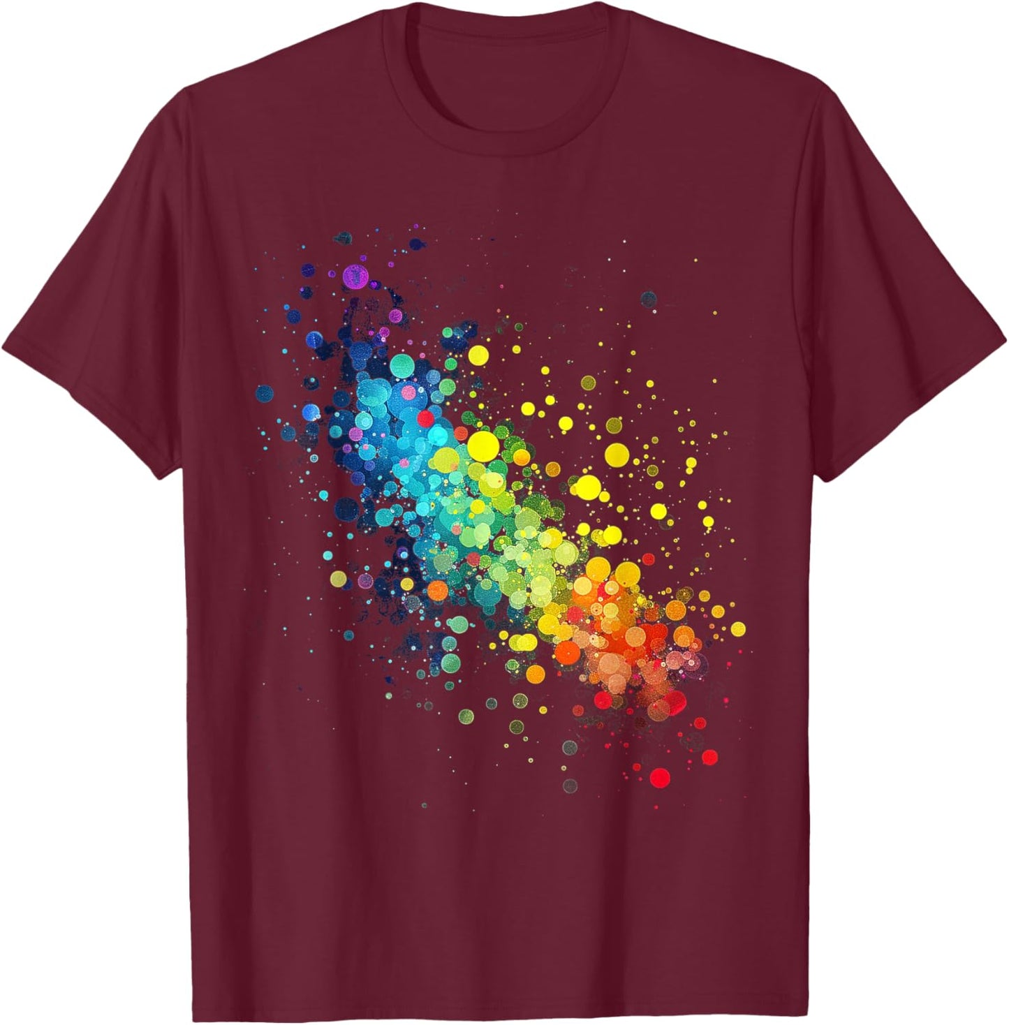 Colorful Watercolor Dot T-Shirt - T-Shirt | Maroon