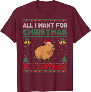 All I Want For Christmas Is A Capybara Ugly Sweater T-Shirt - T-Shirt | Maroon