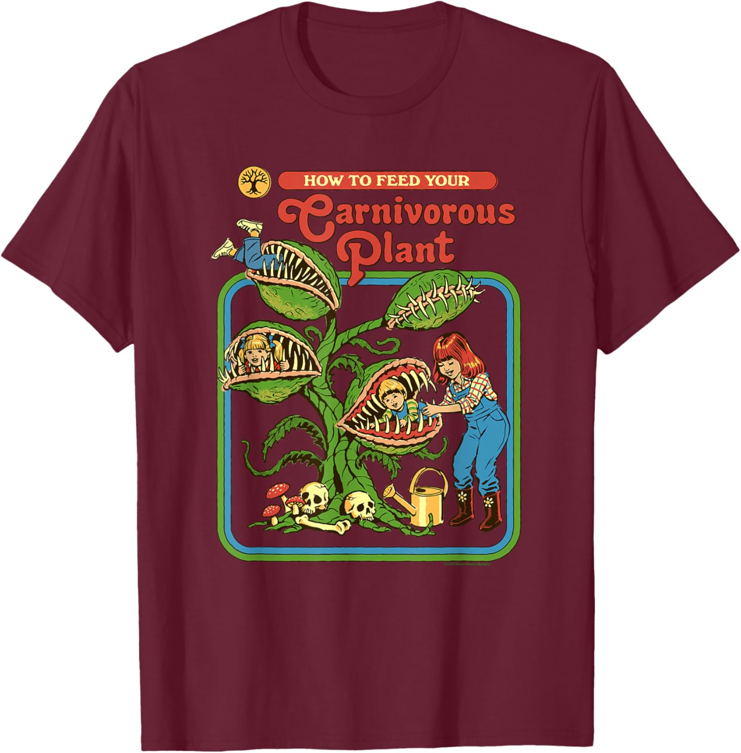 Steven Rhodes How to Feed Your Carnivorous Plant Dark Humor T-Shirt - T-Shirt | Maroon