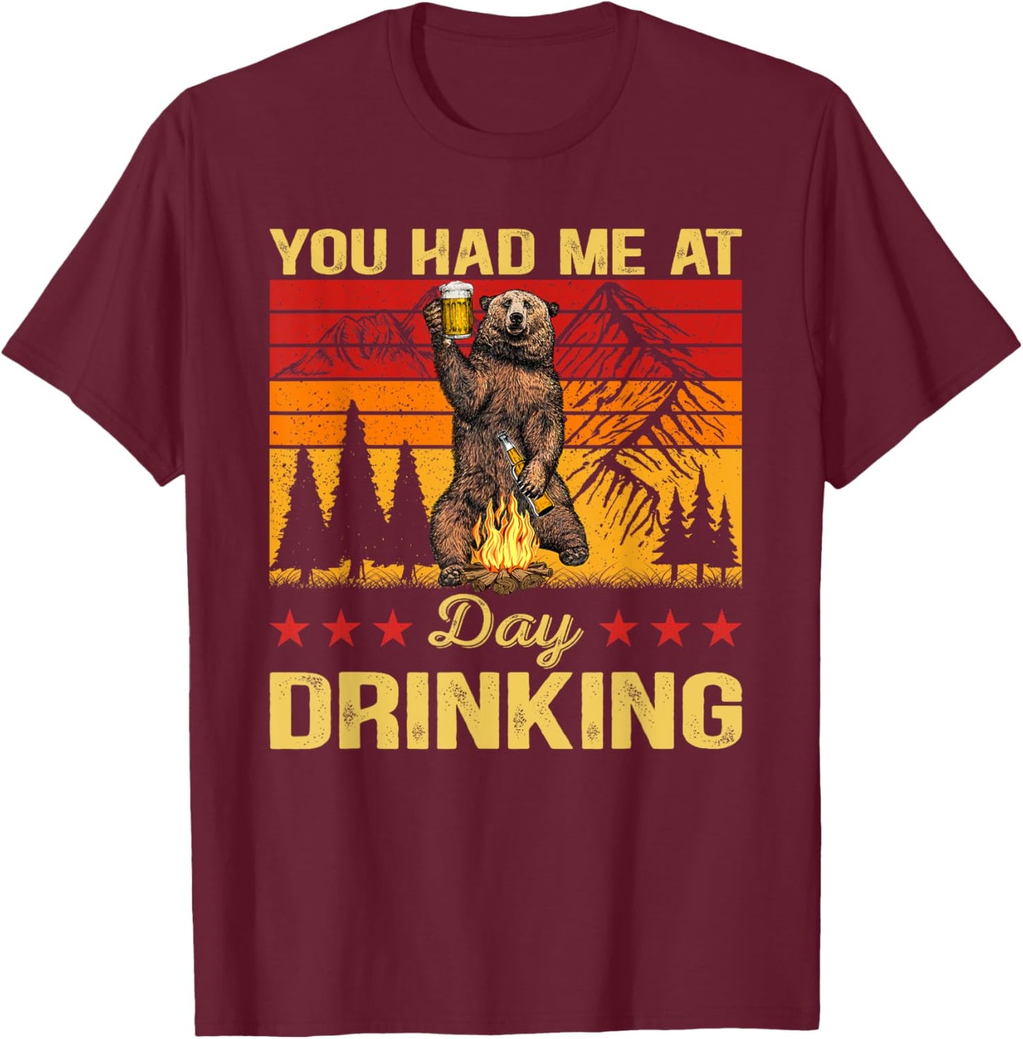 You Had Me At Day Drinking Vintage Bear Drinking Beer T-Shirt - T-Shirt | Maroon
