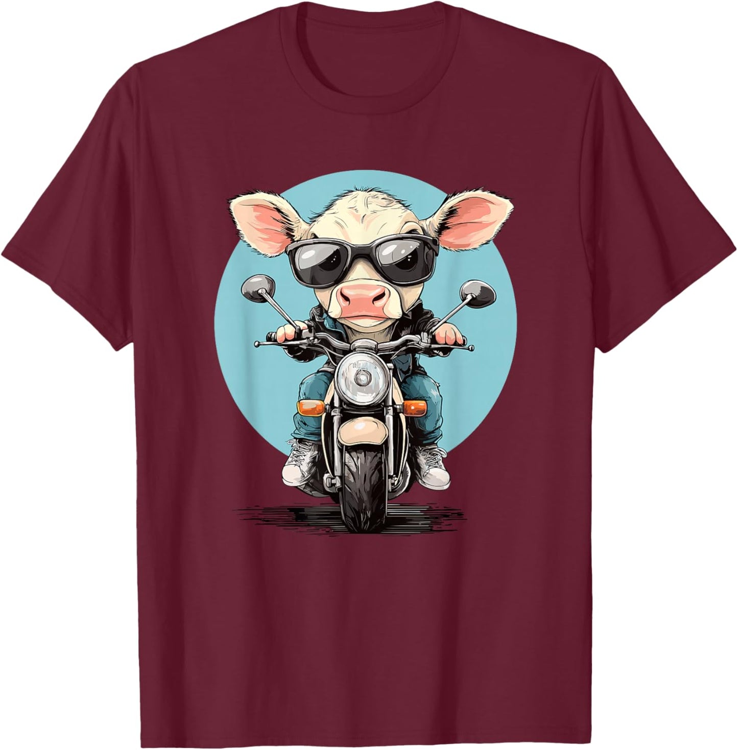 Cool Cow Riding Motorcycle with Posture T-Shirt - T-Shirt | Maroon