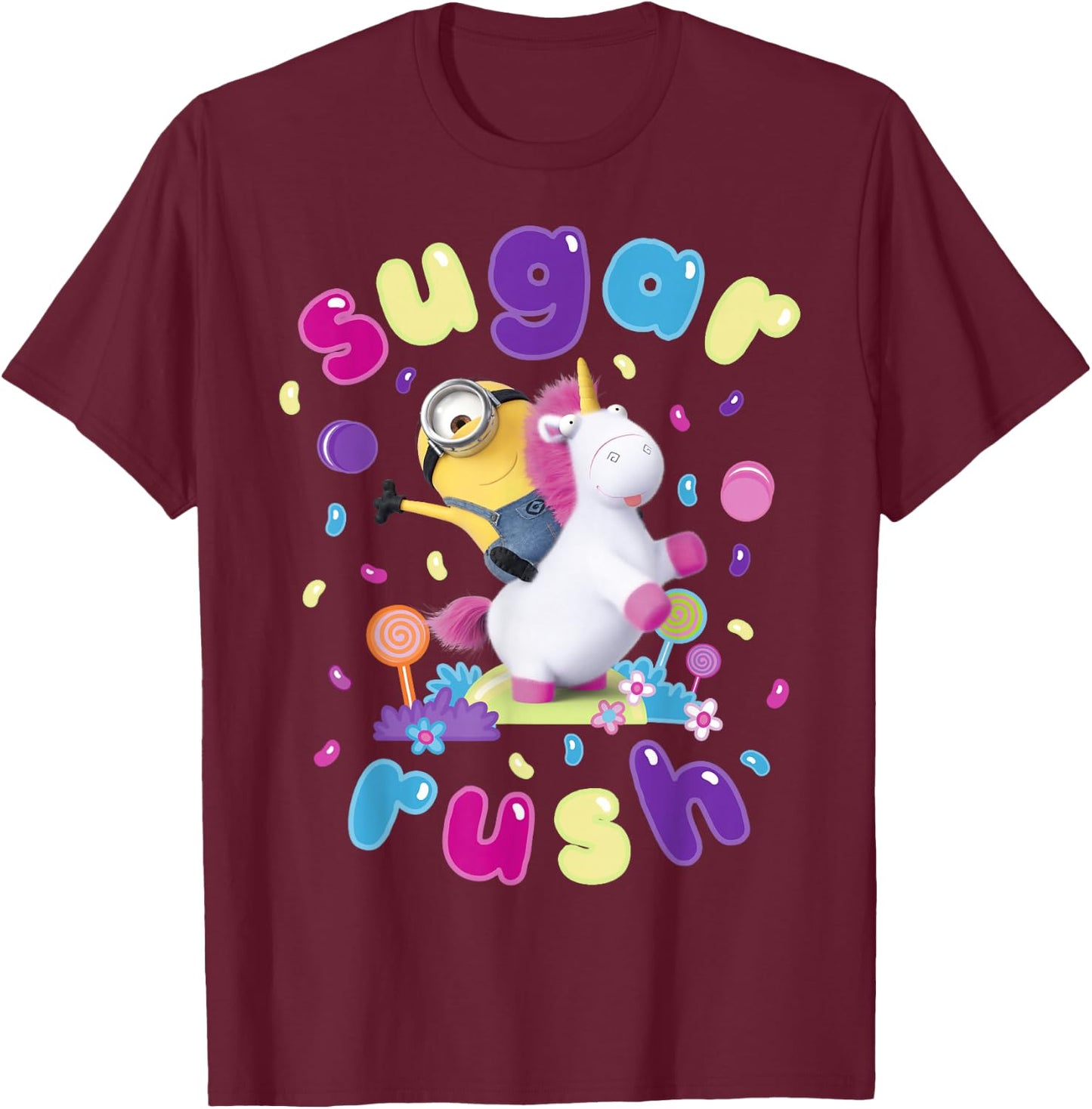 Despicable Me Minions Sugar Rush Candy Graphic T-Shirt - T-Shirt | Maroon