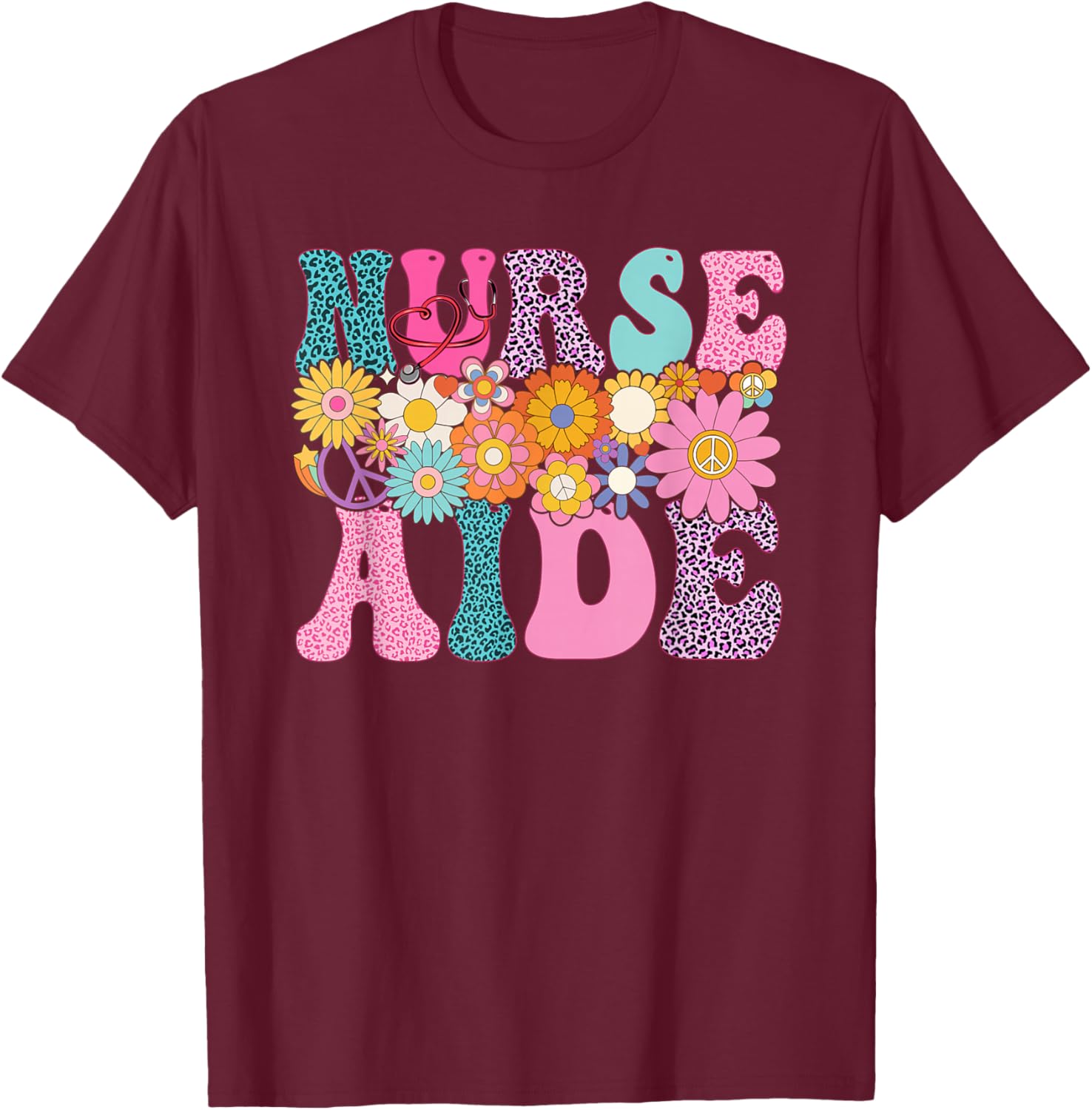 Nurse Aide Week Groovy Leopard Appreciation Day T-Shirt - T-Shirt | Maroon
