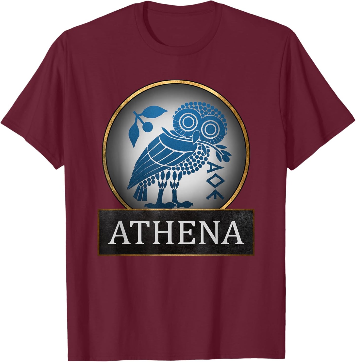 Athena Owl Symbol of Greek Goddess of Wisdom and T-Shirt - T-Shirt | Maroon
