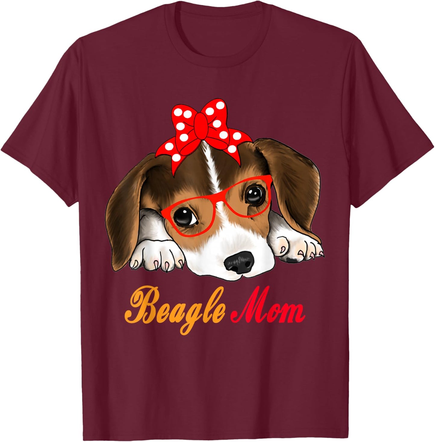 Dog Lover Gifts Bow Tie Glasses Funny Cute Beagle Mom T-Shirt - T-Shirt | Maroon