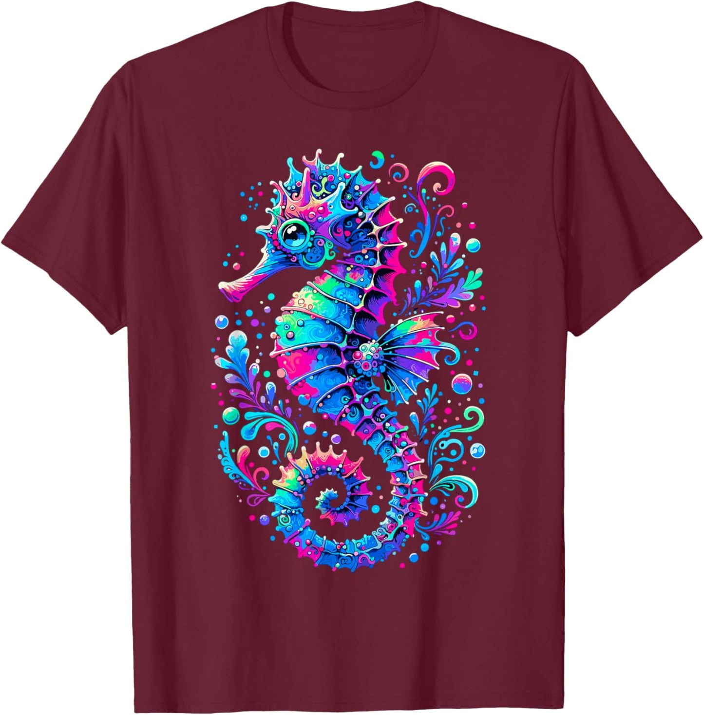 Seahorse Ocean Animal Colorful Underwater Seahorse T-Shirt - T-Shirt | Maroon