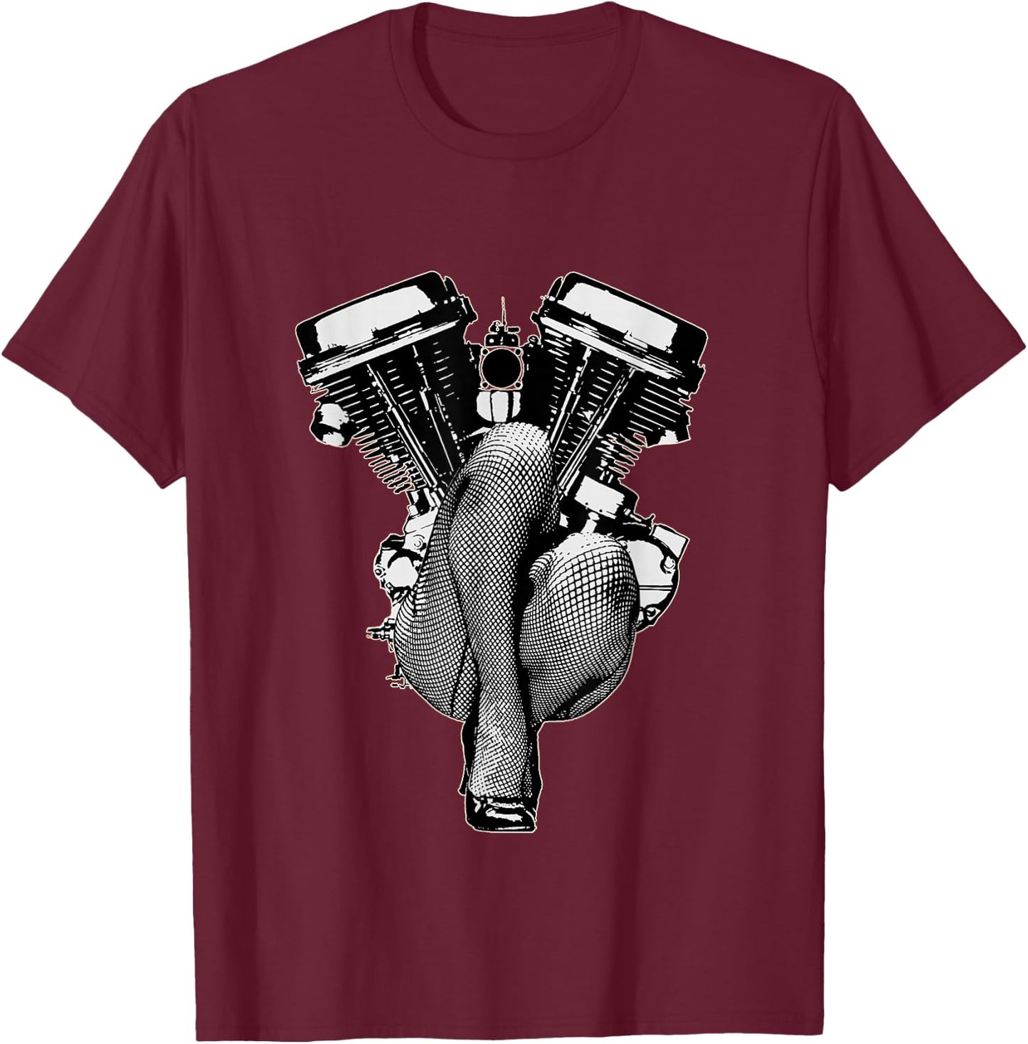 Ultra Sexy HD Panhead Pinup Motorcycle Lets Biker Gear VTwin T-Shirt - T-Shirt | Maroon