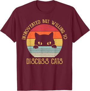 Introverted But Willing To Discuss Cats T-Shirt - T-Shirt | Maroon