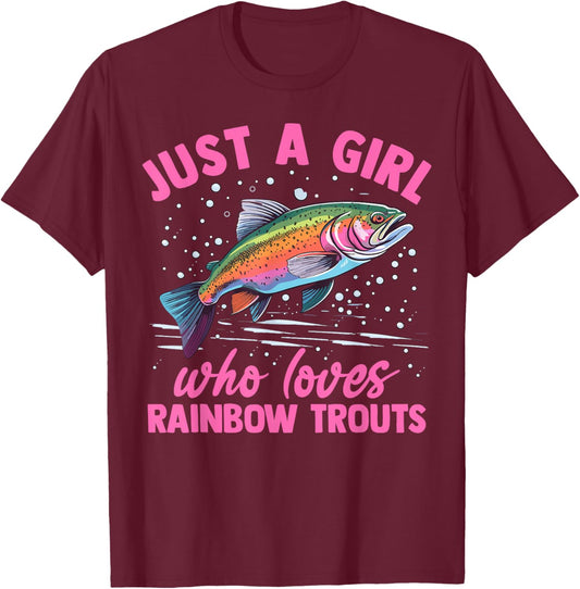 Floral Rainbow Trout Just A Girl Who Loves Rainbow Trout T-Shirt - T-Shirt | Maroon