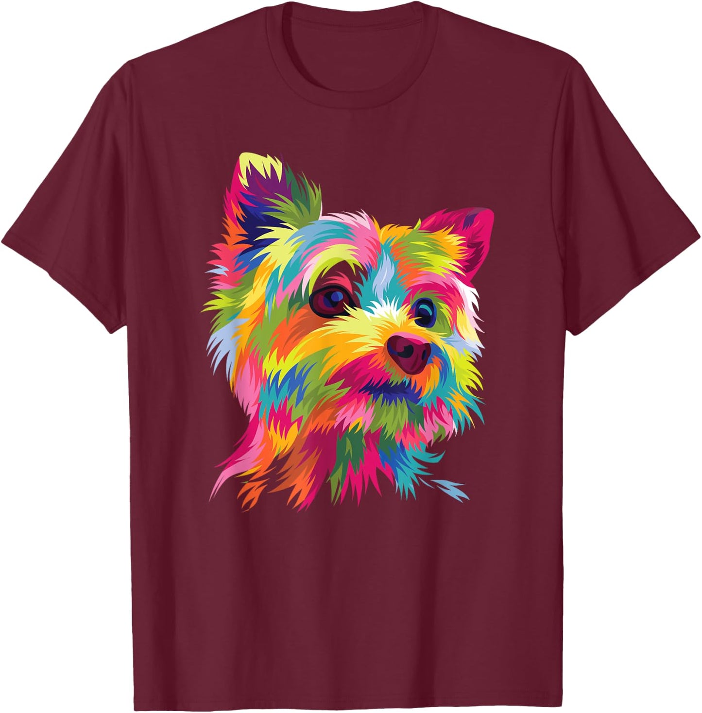 Colorful Pop Art Yorkshire Terrier Portrait Yorkie Lover T-Shirt - T-Shirt | Maroon
