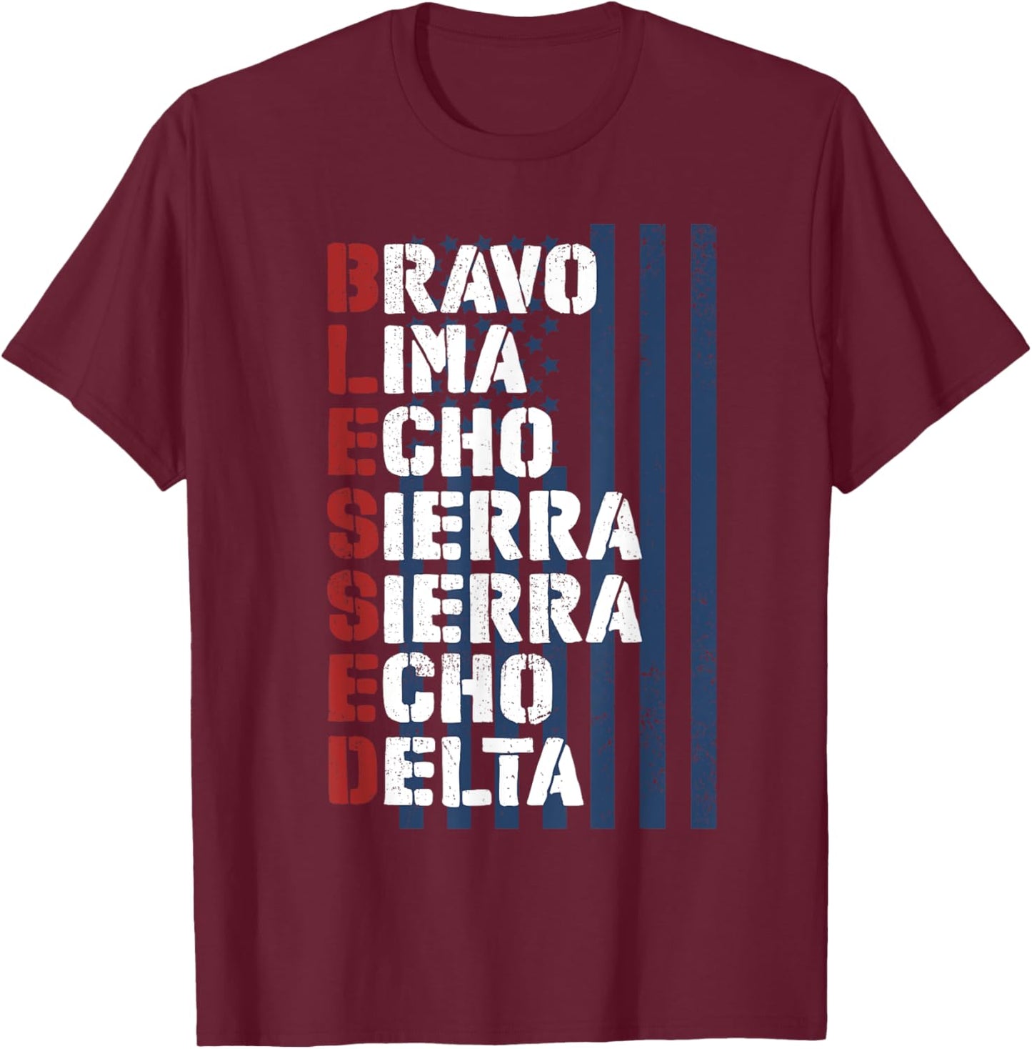 Blessed Military Alphabet Letters for Patriotic Christian T-Shirt - T-Shirt | Maroon