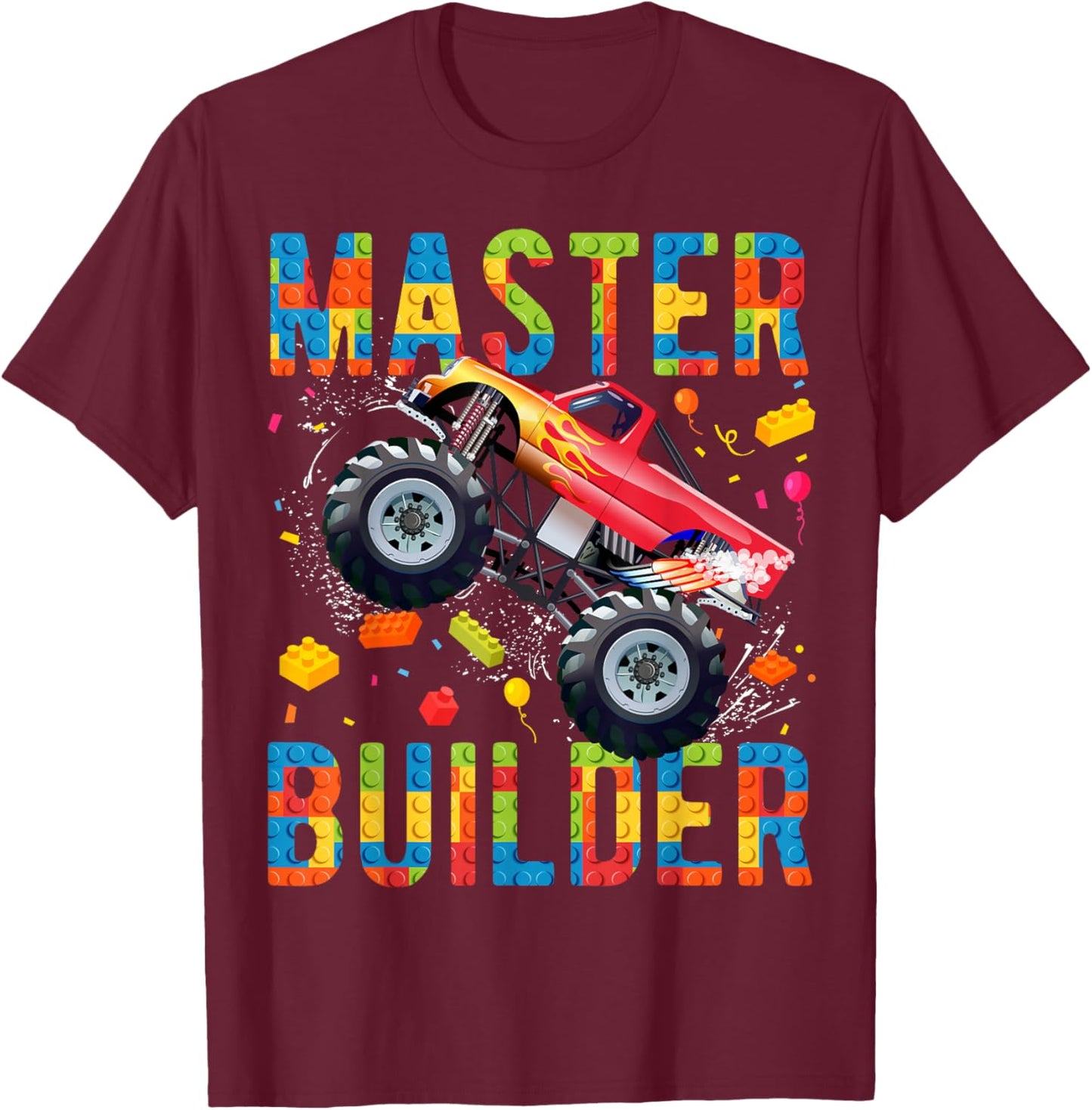 Master Builder Building Blocks Monster Truck T-Shirt - T-Shirt | Maroon