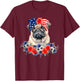 Pug Dog Bandana American Flag 4th Of July Women Kids Men T-Shirt - T-Shirt | Maroon