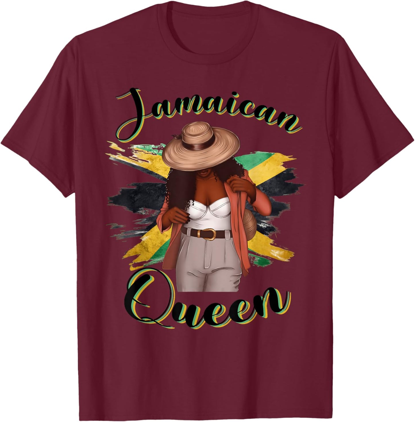 Proud Jamaican Melanin Queen Jamaican Afro Girl Jamaica Flag T-Shirt - T-Shirt | Maroon