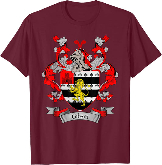 Gibson Coat of Arms | Gibson Surname Family Crest T-Shirt - T-Shirt | Maroon