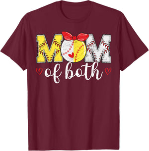 Mom Of Both Funny Baseball Softball Mother's Day T-Shirt - T-Shirt | Maroon