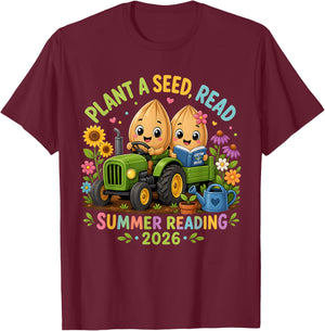 Plant A Seed Read 2026 Summer Reading Floral Farm Tractor T-Shirt - T-Shirt | Maroon