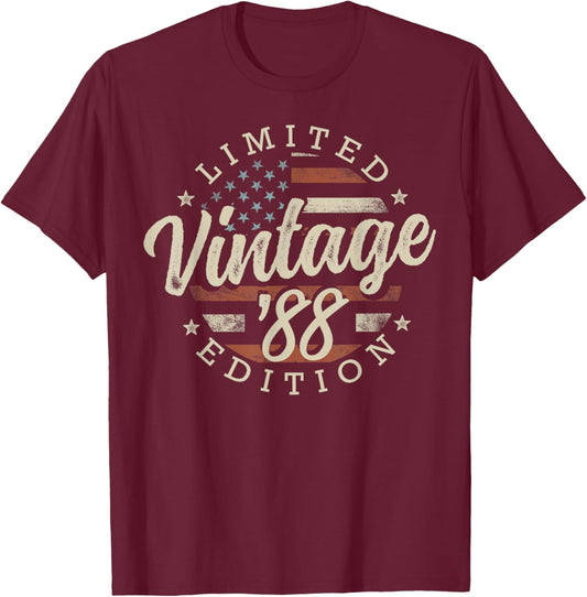 Vintage 1988 Limited Edition USA Flag 38th Birthday T-Shirt - T-Shirt | Maroon