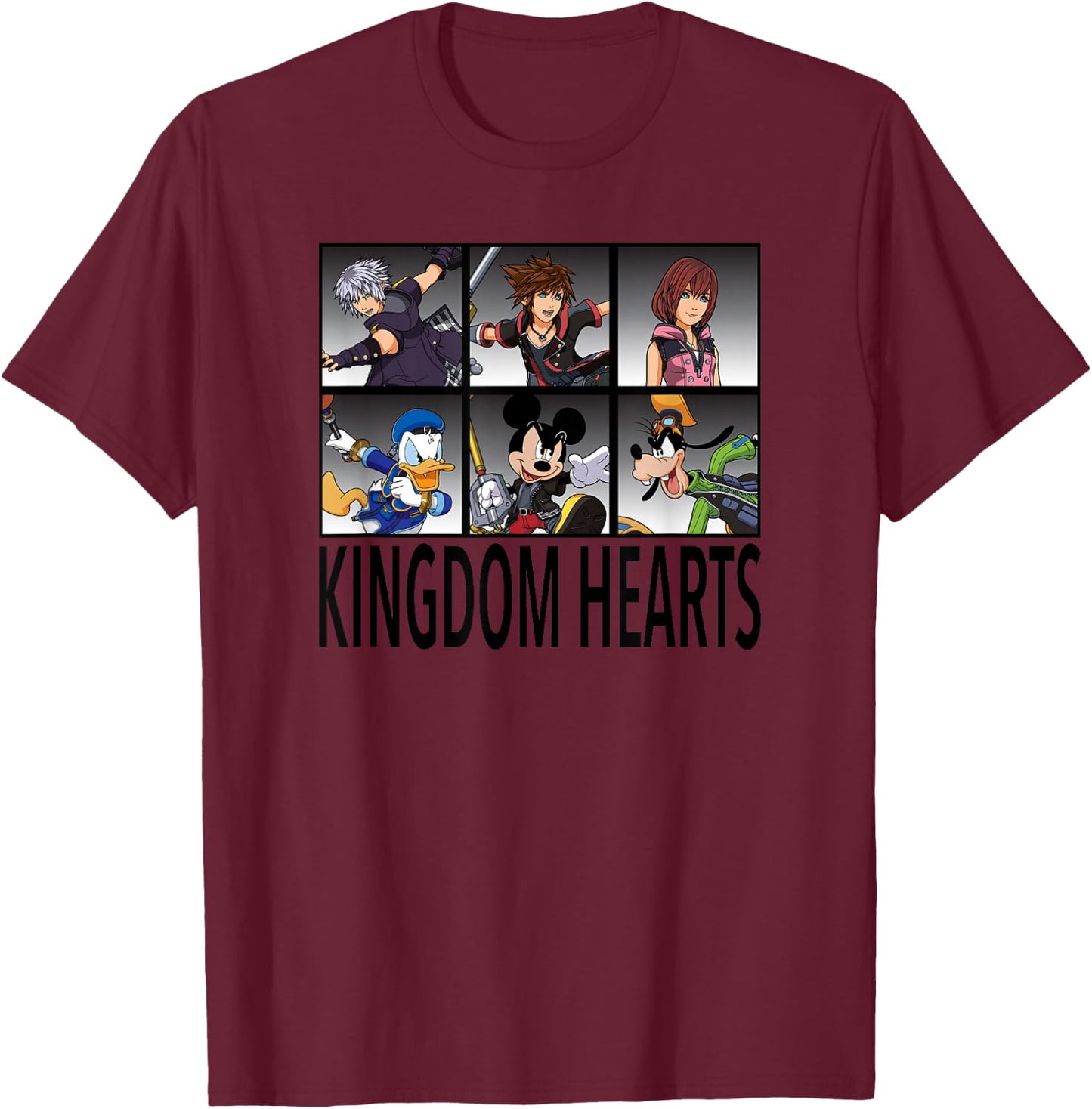 Disney Kingdom Hearts III Character Action Grid T-Shirt - T-Shirt | Maroon
