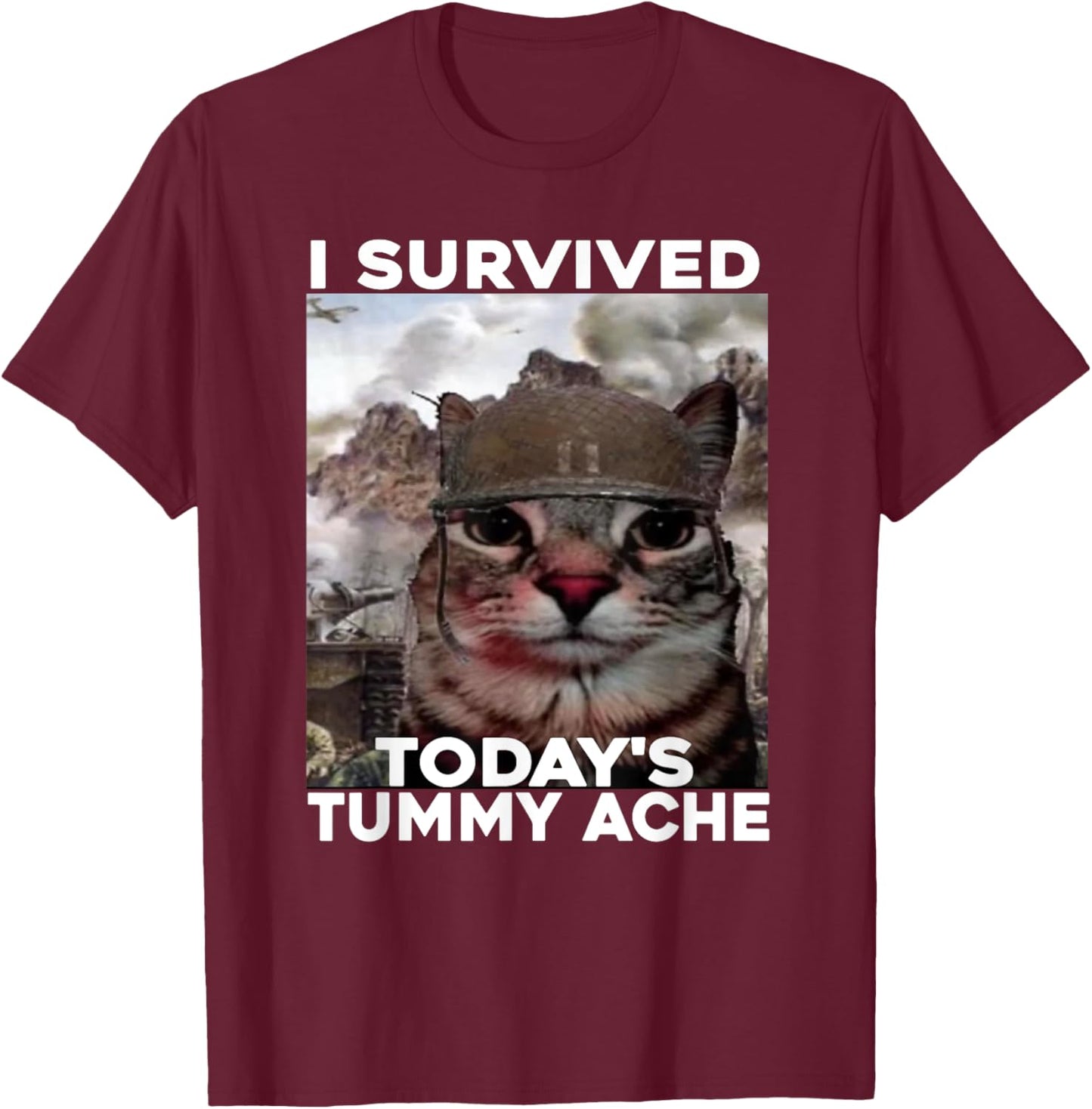 I Survived Today's Tummy Ache Meme T-Shirt - T-Shirt | Maroon