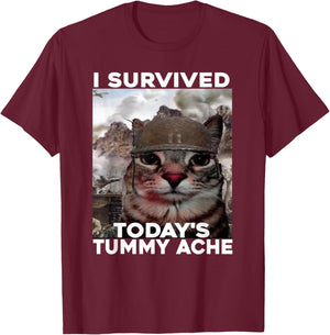 I Survived Today's Tummy Ache Meme T-Shirt - T-Shirt | Maroon